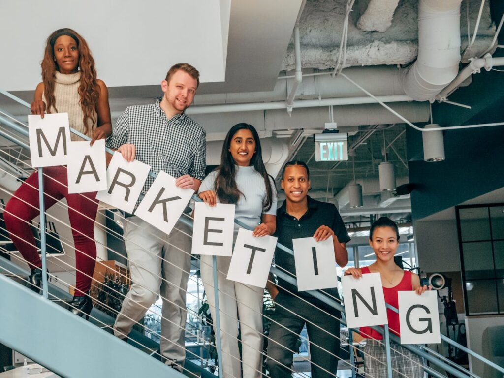 Coworkers Standing on a Stairway